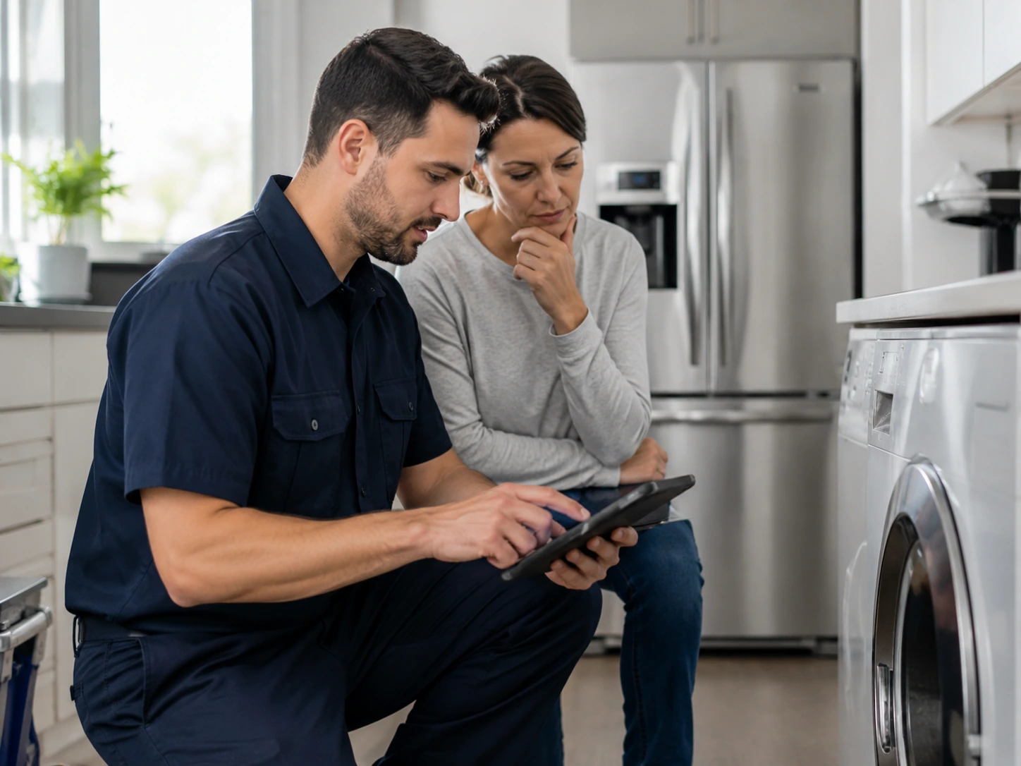 Best Fix technician diagnosing a washing machine fault in Dubai