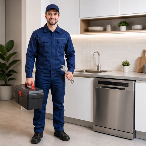 Best Fix technician repairing a dishwasher in Dubai